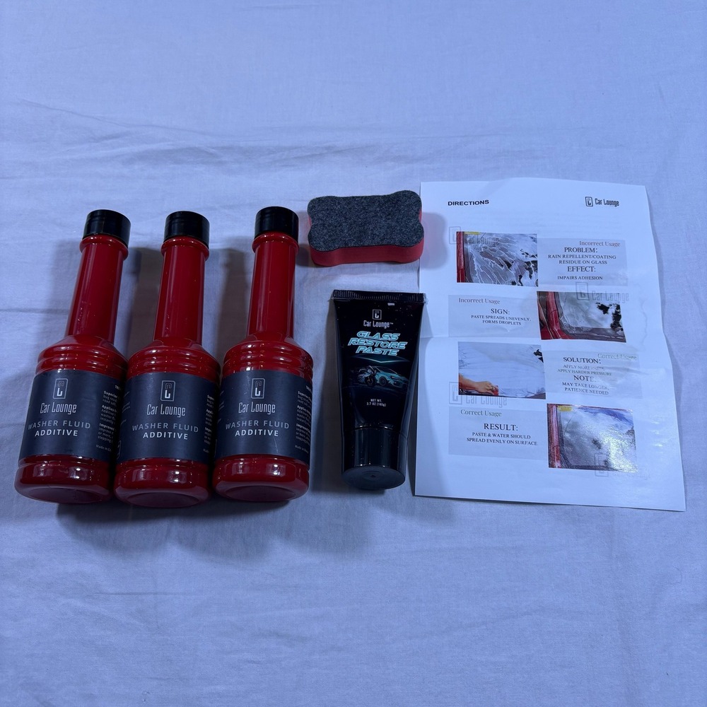 Car Lounge Washer‎ Fluid Additive 3 Bottles & Glass Restore Paste Kit